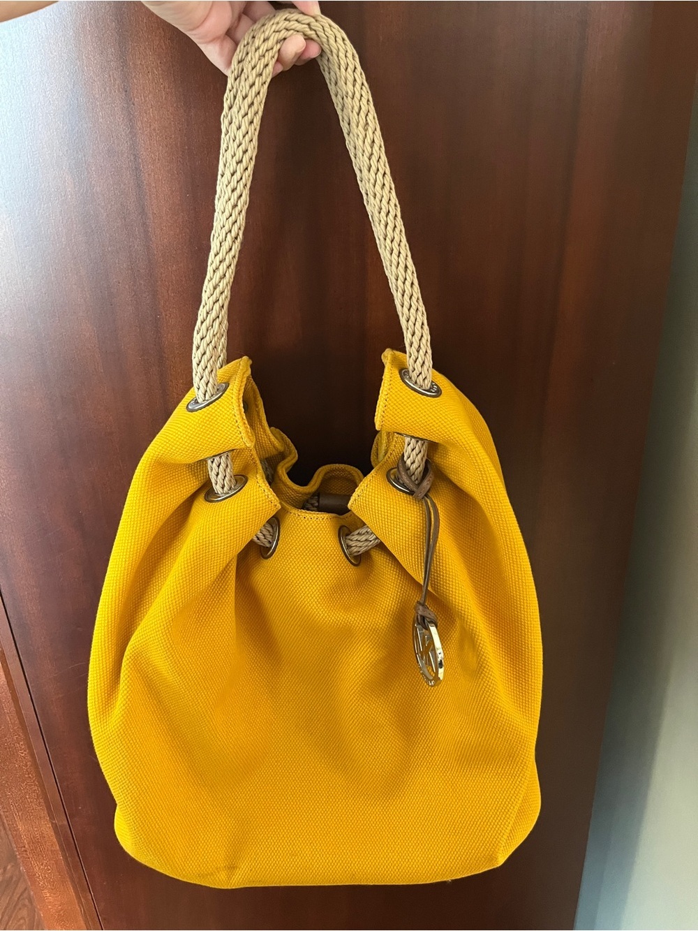 Michael KORS Yellow Canvas Marina X-Large Rope Drawstring Shoulder Hobo Bag